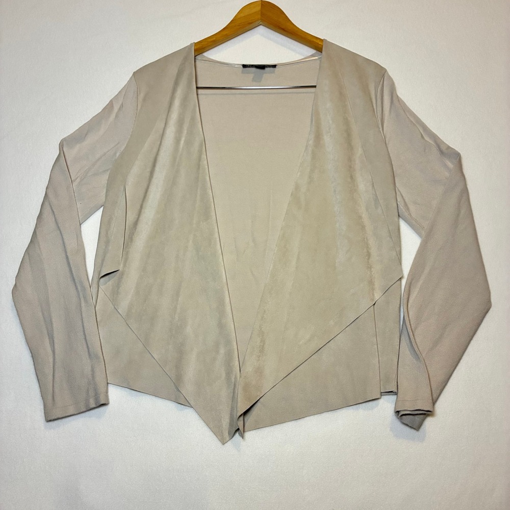 INC Cardigan Womens XL Beige Faux Suede Draped Open Front Waterfall Jacket